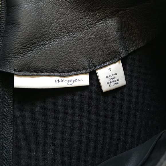 Halogen Leather Ponte Knit Shift Dress Womens Small Black Short Sleeve Crew Neck - Picture 5 of 13